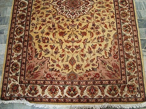Cream Floral Hot Ivory Touch Medallion Area Rug Hand Knotted Wool Silk Carpet (6 X 4)'
