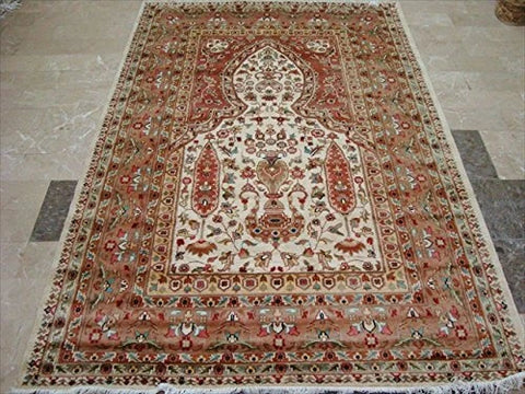 Jhoomar Mehrab Floral Vase Guldasta Hand Knotted Area Rug Wool Silk Carpet (8 x 5)'