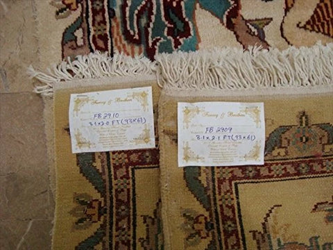 Awesome Umre Khayam Love Hand Knotted Oriental Rug Wool Silk Carpet Pair (3 x 2)'