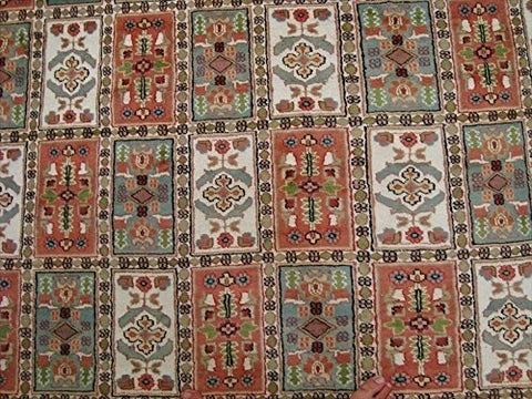Bakhtiari Floral Blocks Rectangle Area Rug Hand Knotted Wool Silk Carpet (12.5 x 9.1)'