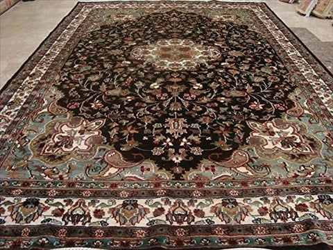 Floral Medallion Chocolate Brown Rectangle Area Rug Wool Silk Hand Knotted Carpet (8.11 x 6.1)'