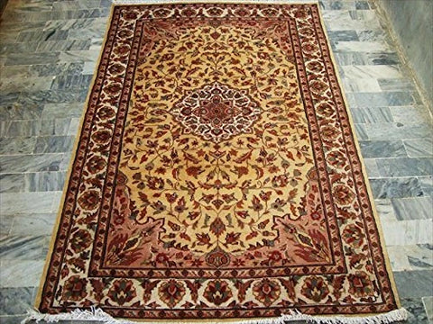 Cream Floral Hot Ivory Touch Medallion Area Rug Hand Knotted Wool Silk Carpet (6 X 4)'