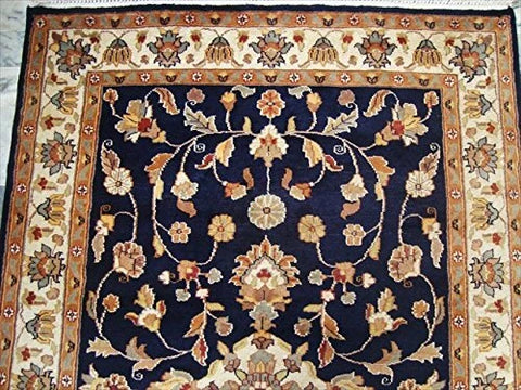 AHMEDANI Mid Night Blue Hot Ivory Touch Medallion Rectangle Area Rug Hand Knotted Wool Silk Carpet (6 X 4)'