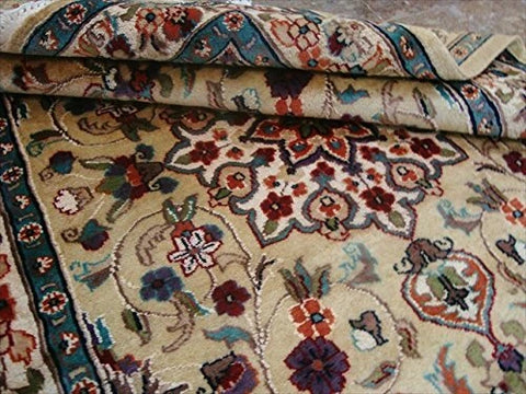 Beige Ivory Lovely Medallion Flower Area Rug Hand Knotted Wool Silk Carpet (6 X 4)'