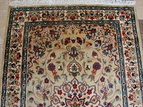 Beige Ivory Lovely Medallion Flower Area Rug Hand Knotted Wool Silk Carpet (6 X 4)'