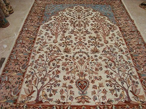 Excellent Tree of Life Peace Birds Rectangle Area Rug Wool Silk Hand Knotted Carpet (10.4 x 7.2)'