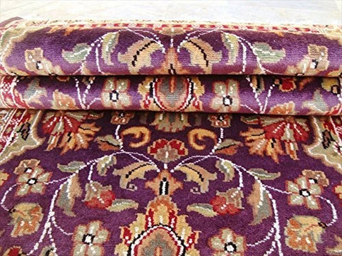 Amazing Purple Lilac Rare Hand Knotted Wool Silk Carpet Runner Rug (8 X 2.6)