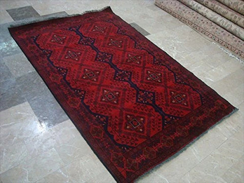 Exclusive Afghan Khal Muhamadi Dark Red Rectangle Area Rug Hand Knotted Wool Carpet (6.5 x 4.0)'