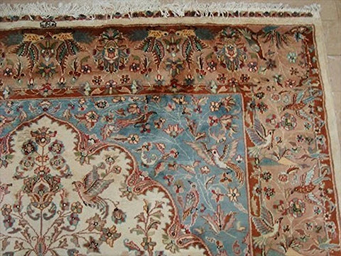 Excellent Tree of Life Peace Birds Rectangle Area Rug Wool Silk Hand Knotted Carpet (10.4 x 7.2)'