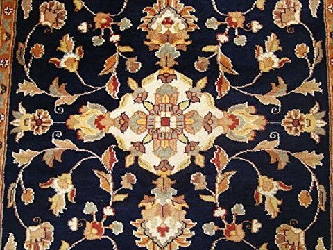AHMEDANI Mid Night Blue Hot Ivory Touch Medallion Rectangle Area Rug Hand Knotted Wool Silk Carpet (6 X 4)'