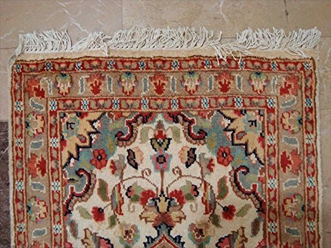 Gorgeous Ivory Flower Medallion Rectangle Wool Silk Rug Hand Knotted Carpet Pair (3.3 x 2.1)'