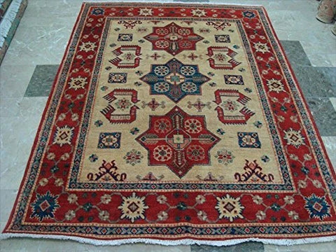 Kazak Super Geometric Veg Dyed Mahal Rectangle Rug Hand Knotted Carpet (6.6 x 5.0)'