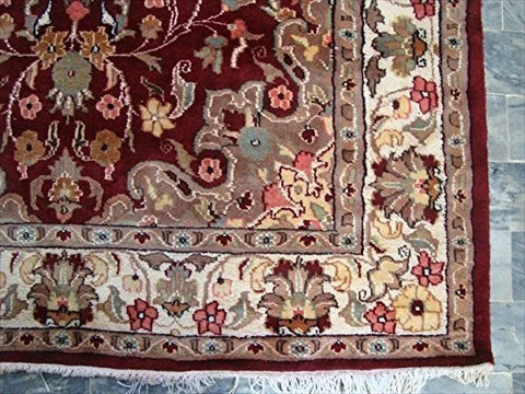 AHMEDANI Shahe-Taj Ruby Red Exclusive Area Rug Hand Knotted Wool Silk Carpet (6 x 4)'