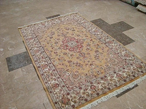 Awesome Love Sun Floral Oriental Area Rug Hand Knotted Wool Silk Carpet (6 x 4)'