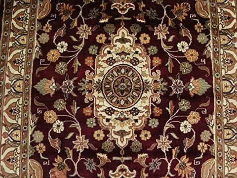 AHMEDANI Mehroon Ruby Red Exclusive Rectangle Area Rug Hand Knotted Wool Silk Carpet (6 X 4)'