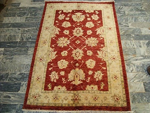 AHMEDANI Gorgeous Red Chobi Zeigler Mahal Vege Dyed Area Rugs Hand Knotted Carpet (4.11 X 3.3)'