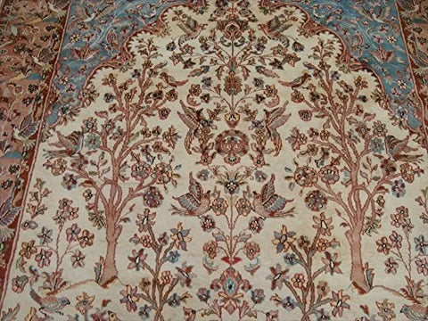 Excellent Tree of Life Peace Birds Rectangle Area Rug Wool Silk Hand Knotted Carpet (10.4 x 7.2)'