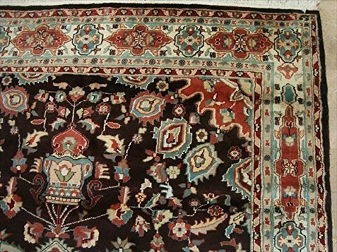 AHMEDANI Exclusive Chocolate Brown Rectangle Area Rug Hand Knotted Wool Silk Carpet (9 X 6)'