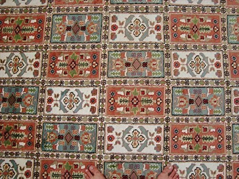 Bakhtiari Floral Blocks Rectangle Area Rug Hand Knotted Wool Silk Carpet (12.5 x 9.1)'