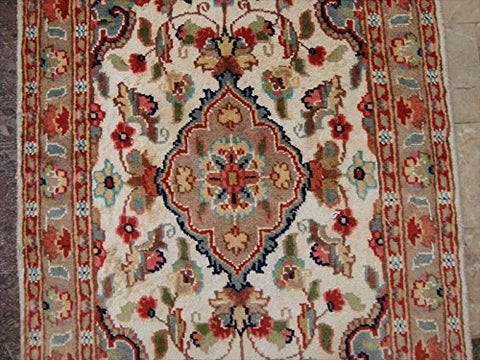 Gorgeous Ivory Flower Medallion Rectangle Wool Silk Rug Hand Knotted Carpet Pair (3.3 x 2.1)'