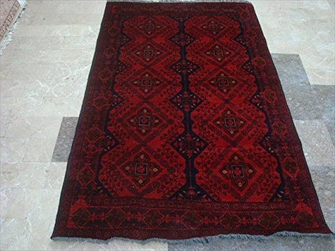 Exclusive Afghan Khal Muhamadi Dark Red Rectangle Area Rug Hand Knotted Wool Carpet (6.5 x 4.0)'