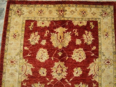 AHMEDANI Gorgeous Red Chobi Zeigler Mahal Vege Dyed Area Rugs Hand Knotted Carpet (4.11 X 3.3)'