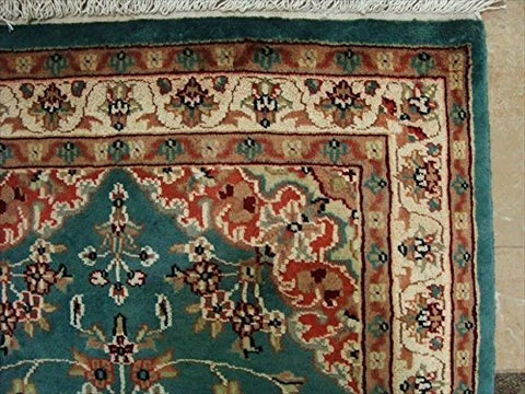 AHMEDANI Floral Ivory Touch Medallion Rectangle Area Rug Hand Knotted Wool Silk Carpet (5 x 3)'