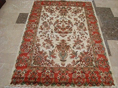 Love Birds Baagh Garden Peace Live Animals Area Rugs Hand Knotted Wool Silk Carpet (6 x 4)'