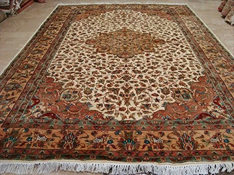 Gorgeous Floral Medallion Chirag Birds Area Rug Wool Silk Hand Knotted Carpet (9 x 6)'