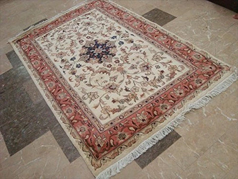 Kash Ivory Medallion Floral Gorgeous Designed Rectangle Area Rug Wool Silk Hand Knotted Carpet (6 x 4)'