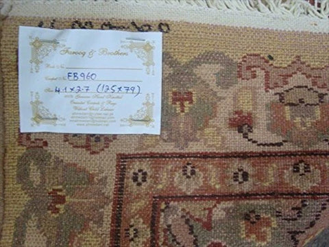 AHMEDANI Cream Ivory Touch Gorgeous Designed Rectangle Area Rugs Wool Silk Hand Knotted Carpet (4 x 2.6)'