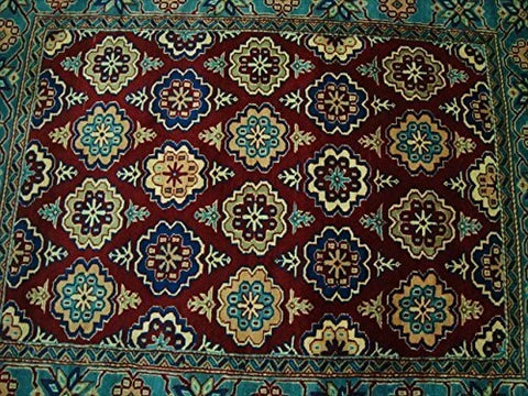 AHMEDANI Exclusive Floral Designed Rectangle Area Rug Hand Knotted Wool Silk Carpet (6 x 4)'