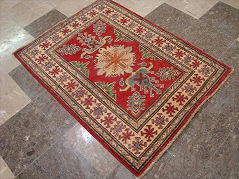 Kazak Super Geometric Veg Dyed Mahal Rectangle Rug Hand Knotted Carpet (3.9 x 2.10)'