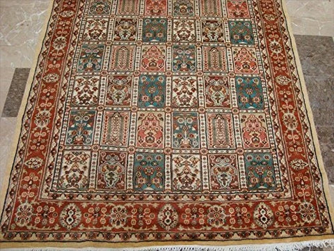 Exclusive Bakhtiar Floral Blocks Rectangle Area Rug Hand Knotted Wool Silk Carpet (8 x 5)'