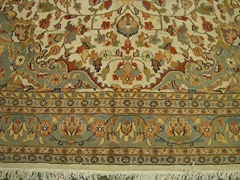 AHMEDANI Ivory Pestal Flower All Over Kashan Beautiful Area Rug Hand Knotted Wool Silk Carpet (12.1 x 9.2)'