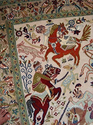 Horses King Hunting Classic Hand Double Knotted Fine Rug Indoor Carpet (6 X 4)'