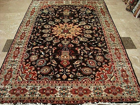 AHMEDANI Exclusive Chocolate Brown Rectangle Area Rug Hand Knotted Wool Silk Carpet (9 X 6)'