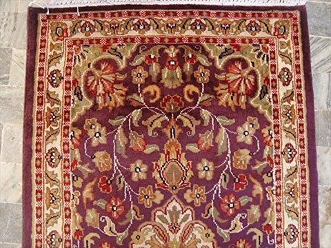 Amazing Purple Lilac Rare Hand Knotted Wool Silk Carpet Runner Rug (8 X 2.6)
