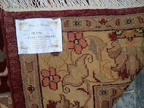 AHMEDANI Shahe-Taj Ruby Red Exclusive Area Rug Hand Knotted Wool Silk Carpet (6 x 4)'