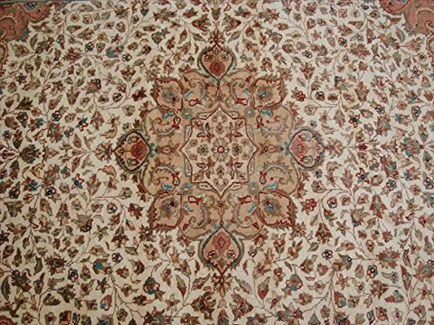 Gorgeous Floral Medallion Chirag Birds Area Rug Wool Silk Hand Knotted Carpet (9 x 6)'