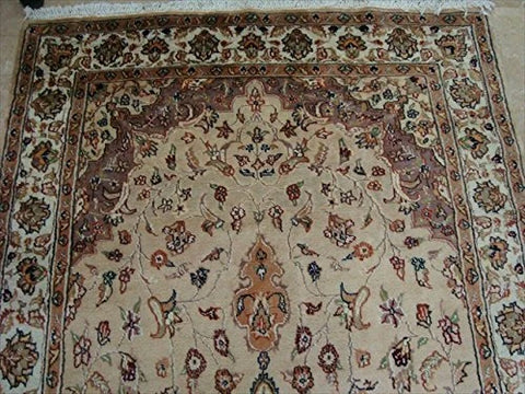 Beige Tan Floral Exclusive Rectangle Area Rug Hand Knotted Wool Silk Carpet (9.8 x 5.1)'