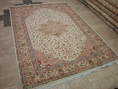 Gorgeous Floral Medallion Chirag Birds Area Rug Wool Silk Hand Knotted Carpet (9 x 6)'
