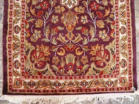 Amazing Purple Lilac Rare Hand Knotted Wool Silk Carpet Runner Rug (8 X 2.6)