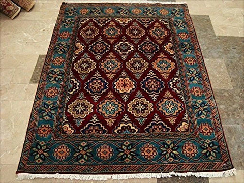 AHMEDANI Exclusive Floral Designed Rectangle Area Rug Hand Knotted Wool Silk Carpet (6 x 4)'