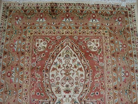Jhoomar Mehrab Floral Vase Guldasta Hand Knotted Area Rug Wool Silk Carpet (8 x 5)'