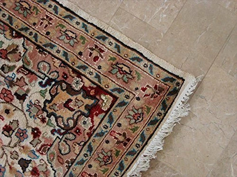 Love Ivory Medallion Flowers Area Rug Wool Silk Hand Knotted Carpet (5 x 3)'