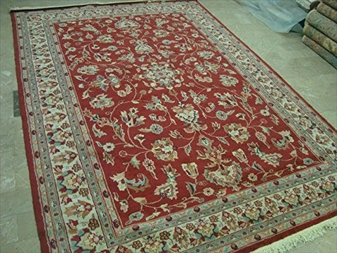 AHMEDANI Rectangle Area Rug Amazing Red Floral Hand Knotted Silk Wool Carpet (10 x 7)'