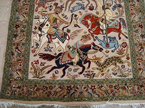 Horses King Hunting Classic Hand Double Knotted Fine Rug Indoor Carpet (6 X 4)'