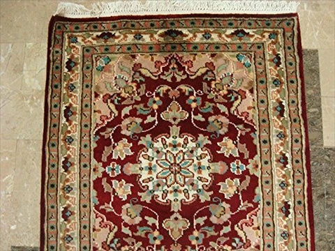 AHMEDANI Red Floral Love Mahal Classic Designed Hand Knotted Runner Rug (10.2 X 2.6)'