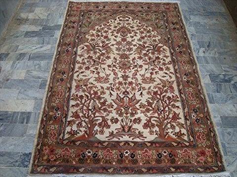 Bird Love Tree Life Exclusive Designed Area Rug Hand Knotted Silk Wool Carpet (6 x 4)'